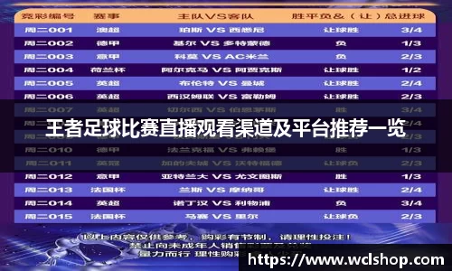 王者足球比赛直播观看渠道及平台推荐一览